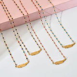 Boho Feather Pendant Stainless Steel Necklace Women Jewelry