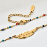 Boho Feather Pendant Stainless Steel Necklace Women Jewelry