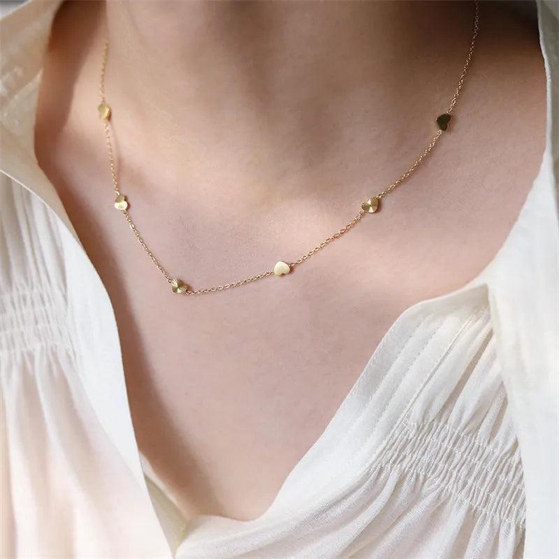 French Carved Heart Necklace Stainless Steel Plated 18K Jewelry
