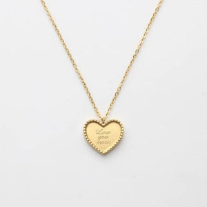 PVD 18 Plated Heart Pendant Love You More Choker Necklace Stainless Steel