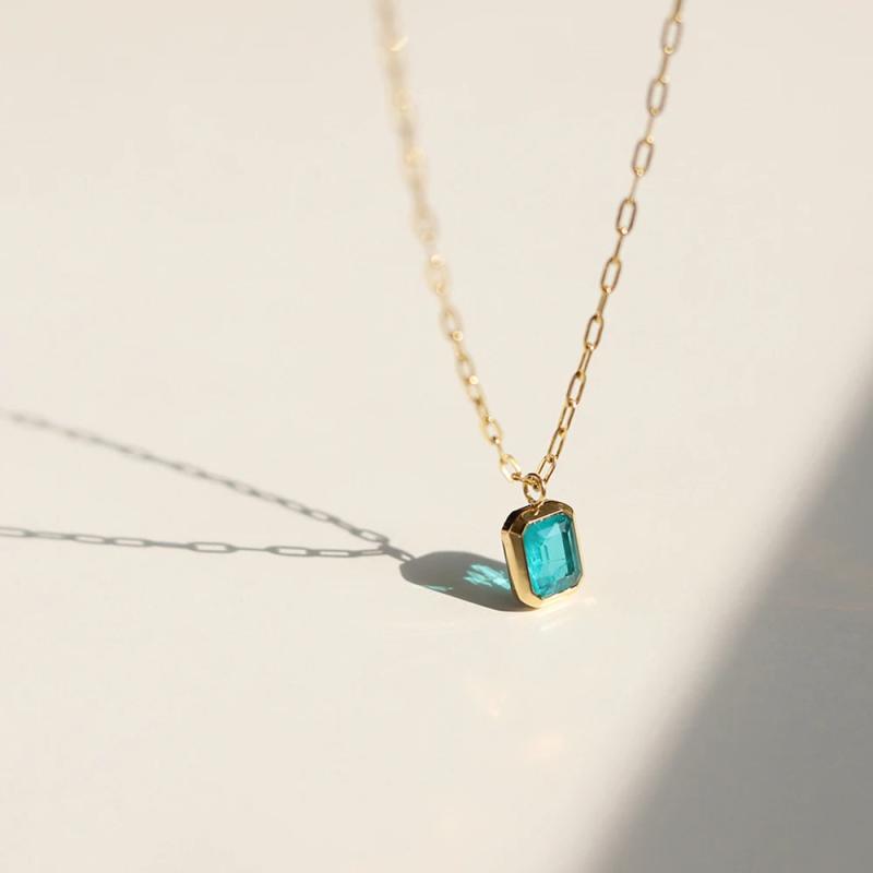 18K Stainless Steel Green Zirconia Necklace for Women