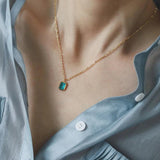 18K Stainless Steel Green Zirconia Necklace for Women
