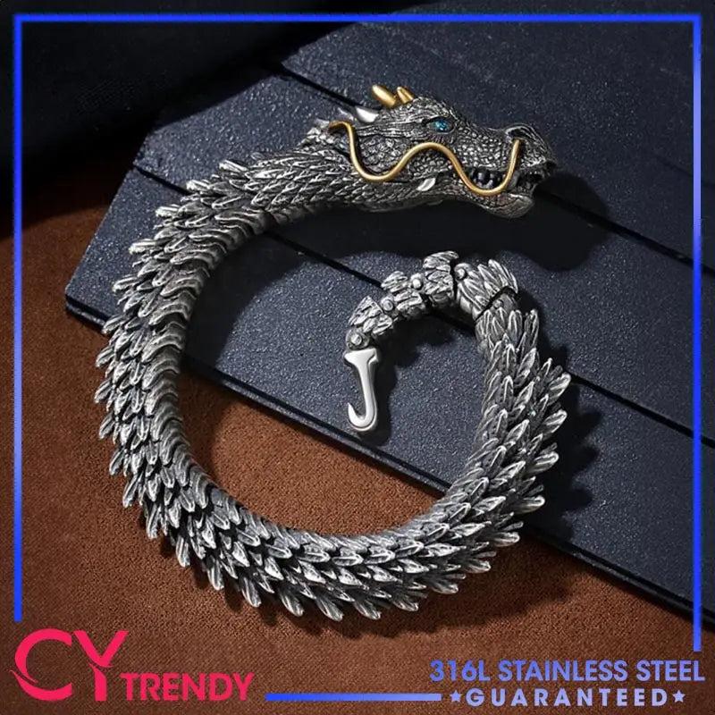 Vintage Men's Punk Dragon Snake Link Bracelet 925 Silver Jewelry