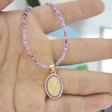 Virgin Mary Pendant Charm Necklace Women Choker Beads Chain Rainbow Jewelry