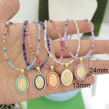 Virgin Mary Pendant Charm Necklace Women Choker Beads Chain Rainbow Jewelry