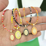 Virgin Mary Pendant Charm Necklace Women Choker Beads Chain Rainbow Jewelry