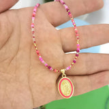 Virgin Mary Pendant Charm Necklace Women Choker Beads Chain Rainbow Jewelry