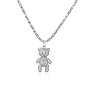HECHENG Zircon Bear Heart Pendant Necklace for Women
