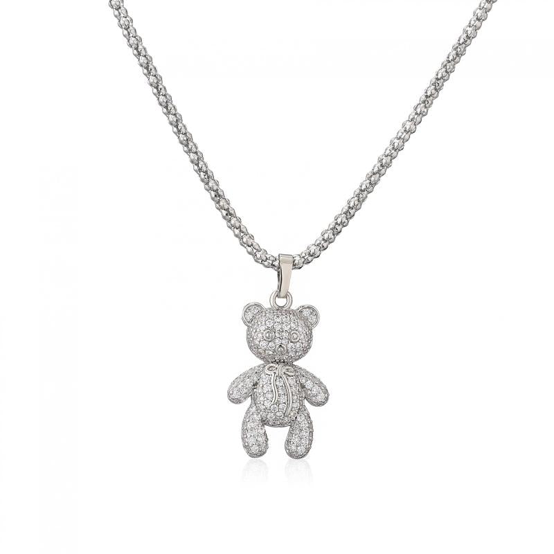 HECHENG Zircon Bear Heart Pendant Necklace for Women