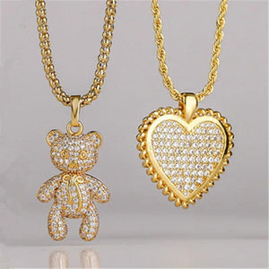 HECHENG Zircon Bear Heart Pendant Necklace for Women