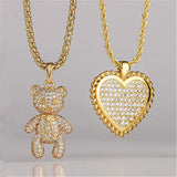 HECHENG Zircon Bear Heart Pendant Necklace for Women