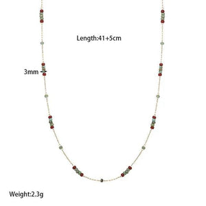 Vintage Faux Turquoise Burgundy Beads Necklace Stainless Steel Layering Gift