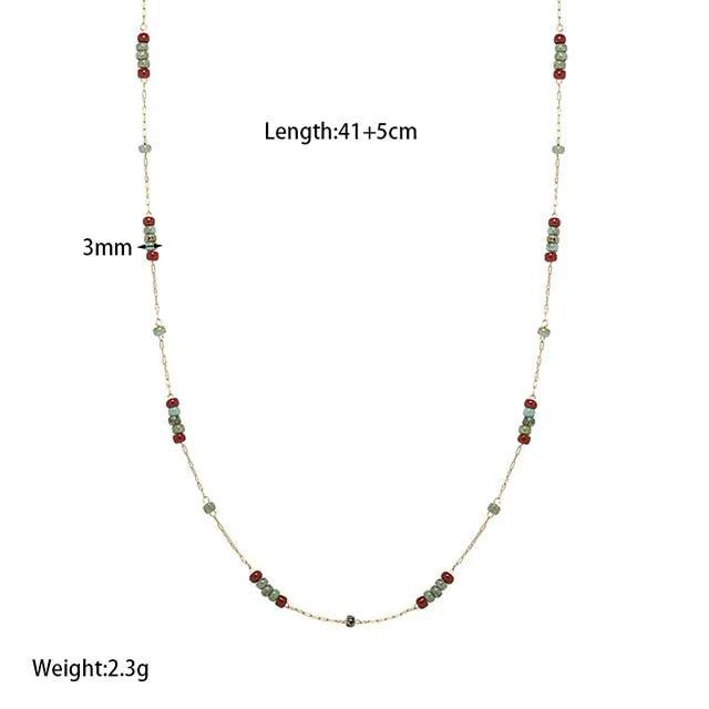 Vintage Faux Turquoise Burgundy Beads Necklace Stainless Steel Layering Gift