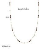 Vintage Faux Turquoise Burgundy Beads Necklace Stainless Steel Layering Gift