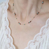 Vintage Faux Turquoise Burgundy Beads Necklace Stainless Steel Layering Gift