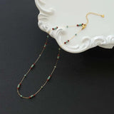 Vintage Faux Turquoise Burgundy Beads Necklace Stainless Steel Layering Gift