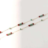 Vintage Faux Turquoise Burgundy Beads Necklace Stainless Steel Layering Gift
