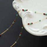 Vintage Faux Turquoise Burgundy Beads Necklace Stainless Steel Layering Gift