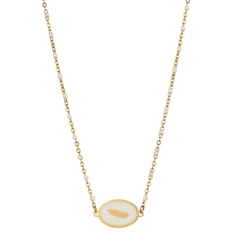 Feather Charm Pendant Stainless Steel Necklace for Women