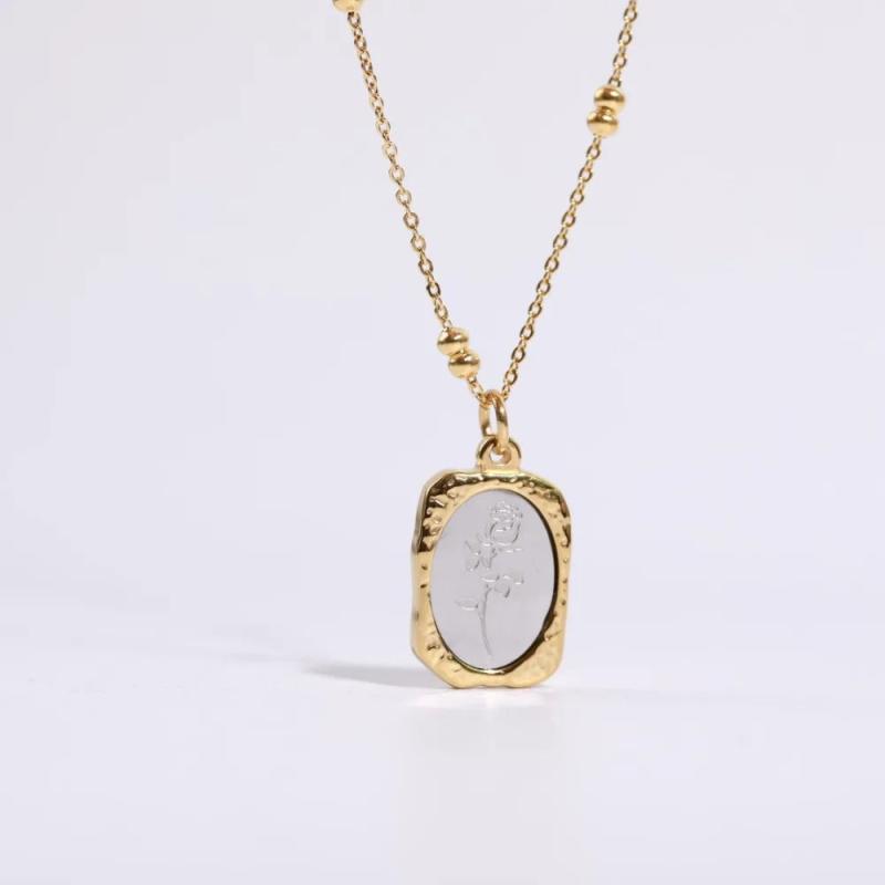 Vintage Magic Mirror Rose Flower Pendant Necklace for Women