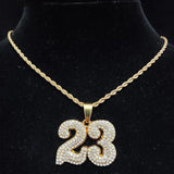 Unisex Hip Hop Number 23 Pendant Necklace with Crystal Cuban Chain