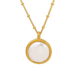Double-Sided Geometric Pearl Pendant Necklace for Women
