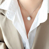 Double-Sided Geometric Pearl Pendant Necklace for Women
