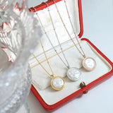 Double-Sided Geometric Pearl Pendant Necklace for Women