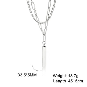 Minimalist Bar Necklace Choker Stainless Steel Double Layer Chain Jewelry