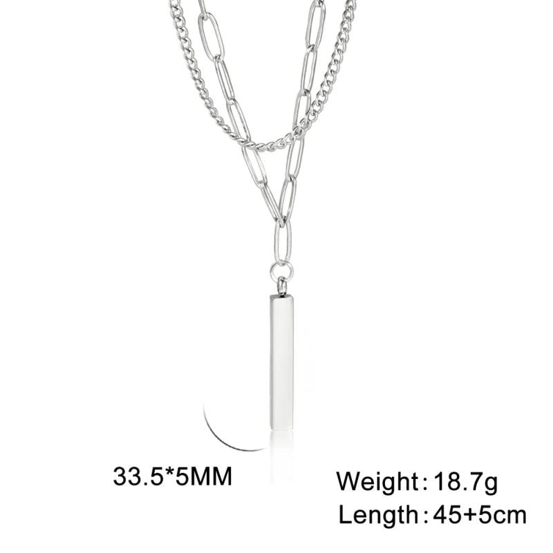 Minimalist Bar Necklace Choker Stainless Steel Double Layer Chain Jewelry