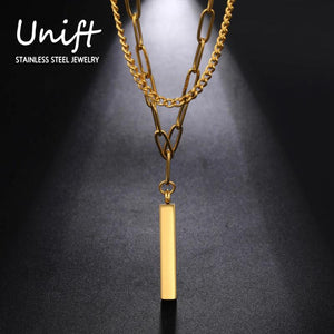 Minimalist Bar Necklace Choker Stainless Steel Double Layer Chain Jewelry
