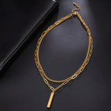 Minimalist Bar Necklace Choker Stainless Steel Double Layer Chain Jewelry