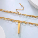 Minimalist Bar Necklace Choker Stainless Steel Double Layer Chain Jewelry