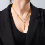 Minimalist Bar Necklace Choker Stainless Steel Double Layer Chain Jewelry