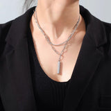 Minimalist Bar Necklace Choker Stainless Steel Double Layer Chain Jewelry