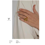 Metalic Texture 18K Plated Stainless Steel Statement Ring