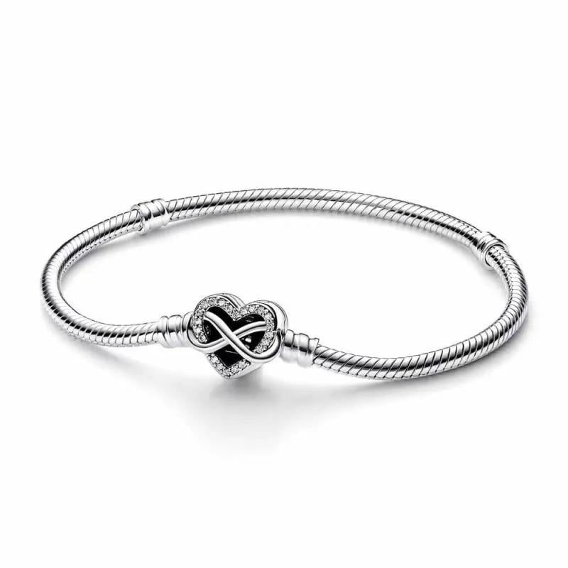 925 Silver Infinity Heart Bracelet Sparkling Charm Women DIY Jewelry