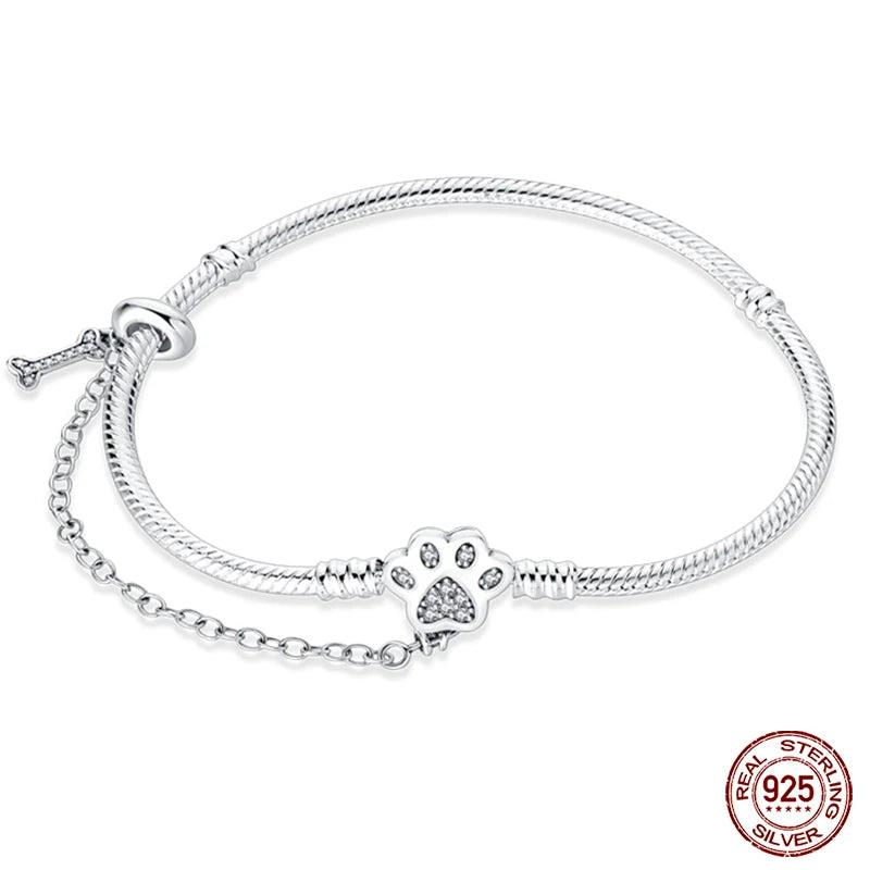 925 Silver Heart Lock Bracelet w/ Safety Chain, 17-20CM