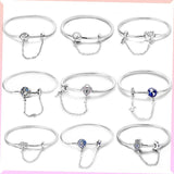 925 Silver Heart Lock Bracelet w/ Safety Chain, 17-20CM