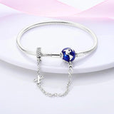 925 Silver Heart Lock Bracelet w/ Safety Chain, 17-20CM