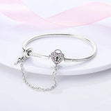 925 Silver Heart Lock Bracelet w/ Safety Chain, 17-20CM