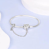 925 Silver Heart Lock Bracelet w/ Safety Chain, 17-20CM