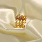 Uworld Stainless Steel Pink Stone Ring Statement Golden 18K Plated