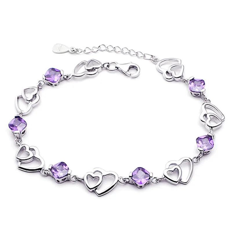 S925 Silver Princess Crystal Heart Bracelet for Women FQL22186