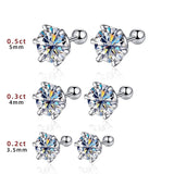 0.2-0.5ct Moissanite Screw Stud Earrings 925 Sterling Silver