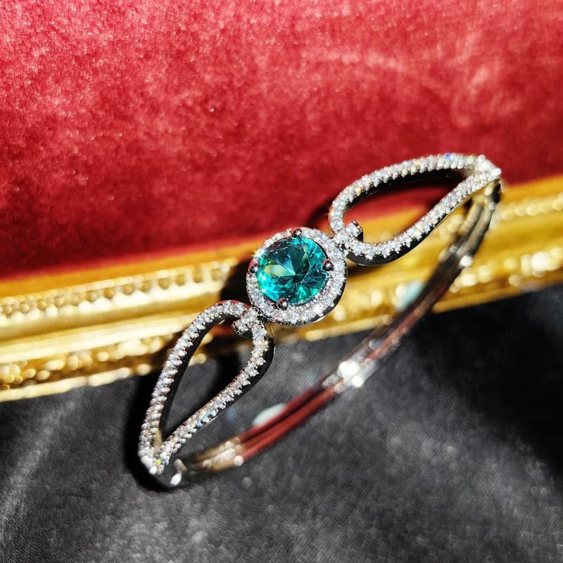 Green Moissanite Zircon Marquise Cuff Bangles For Women Silver Bracelets