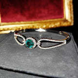 Green Moissanite Zircon Marquise Cuff Bangles For Women Silver Bracelets