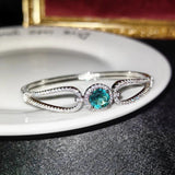 Green Moissanite Zircon Marquise Cuff Bangles For Women Silver Bracelets