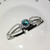 Green Moissanite Zircon Marquise Cuff Bangles For Women Silver Bracelets