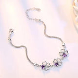 925 Silver Bracelet Purple Wedding Clover CZ 17CM+4CM